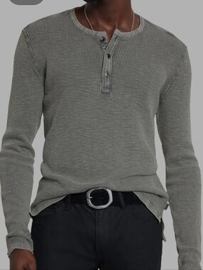 John Varvatos Memphis Gray Waffle Henley Medium